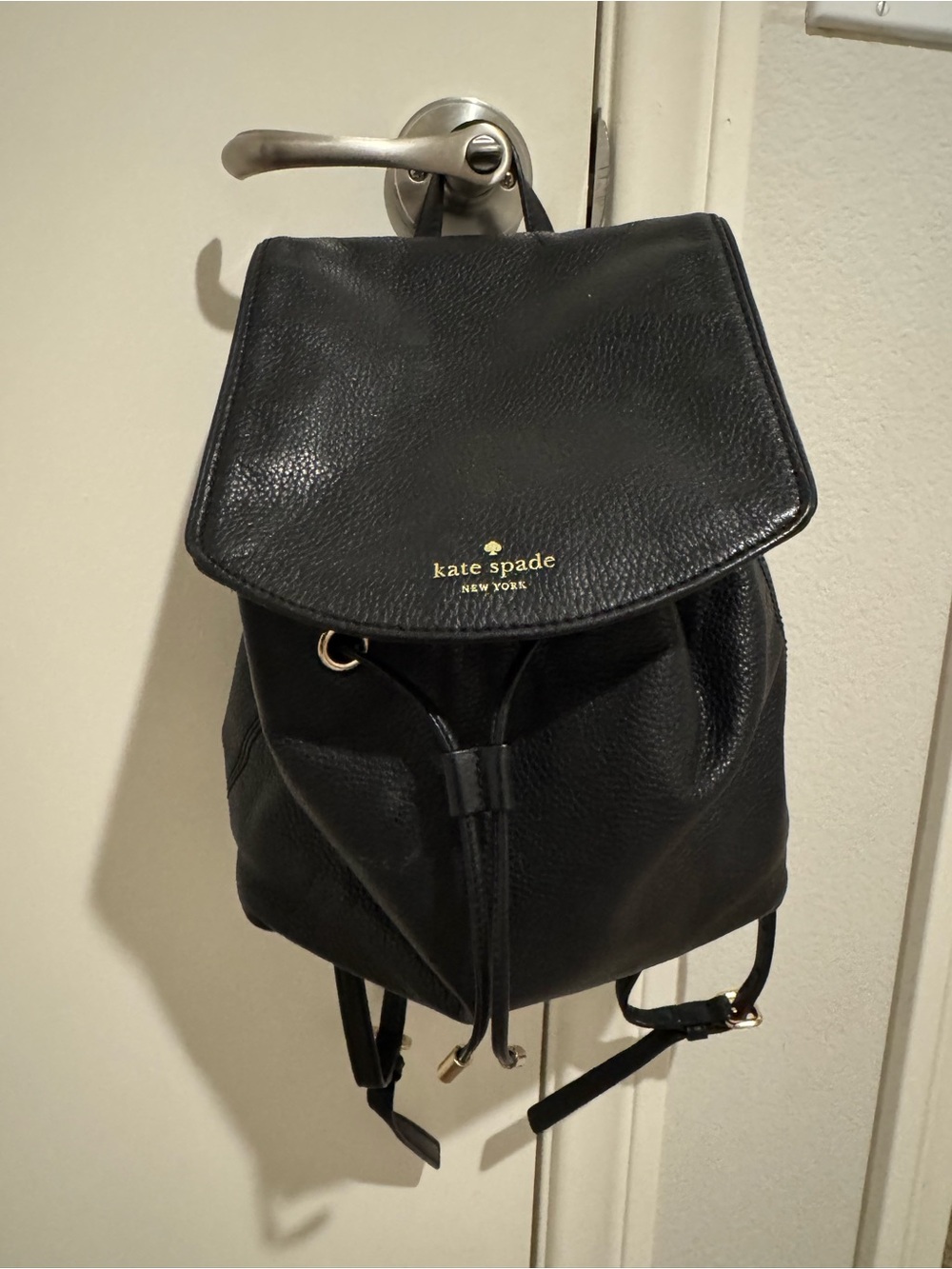 kate spade Black Pebbled Leather Drawstring Backpack